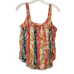 EUC Rose and Olive Rayon Floral Striped Tank Top Women's Size Small